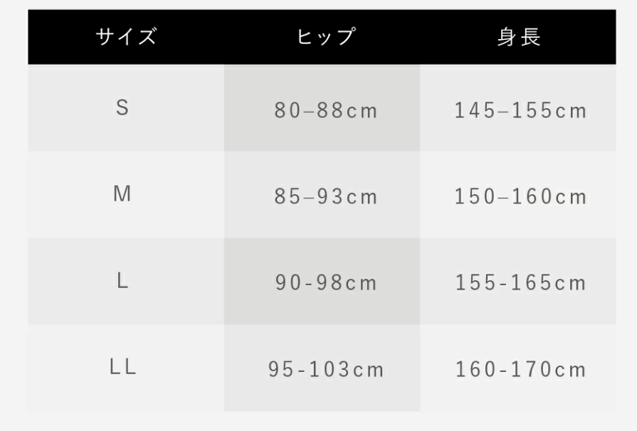 「シェイプデイズ着圧レギンス」サイズ表