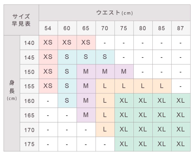 リブ着圧ゆったりサイズ表